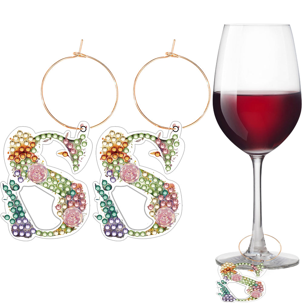 2 PCS 26 Letters Double Side Diamond Wine Glass Charms Wine Glass Identification