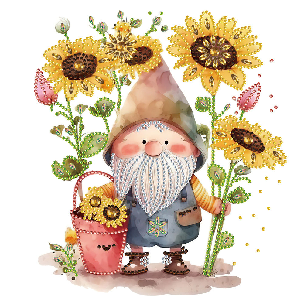 Diamond Painting - Partial Special Shaped - Gnome¡¤Sunflower (30*30CM)