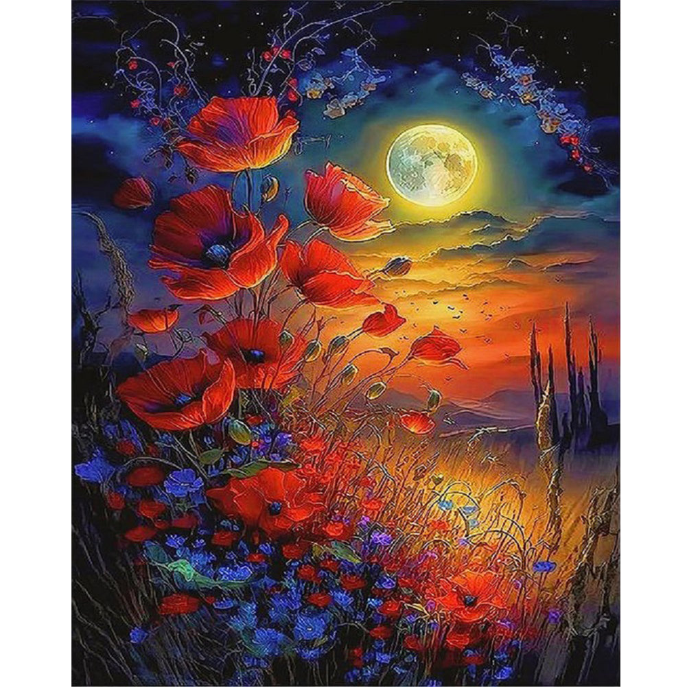 Diamond Painting - Full Round - flowers under the moon (40*50CM)