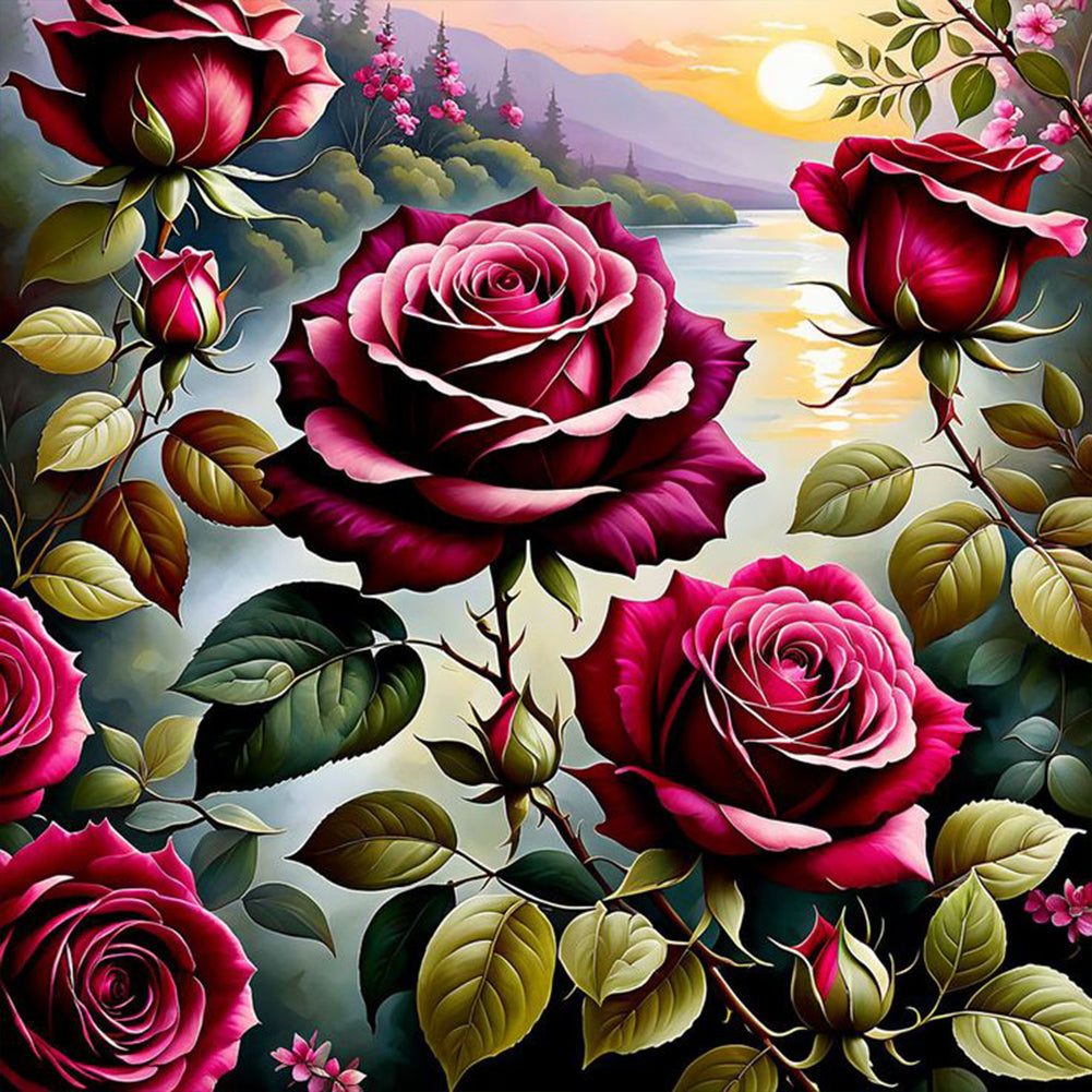 Diamond Painting - Full Round - roses by the lake (30*30CM)