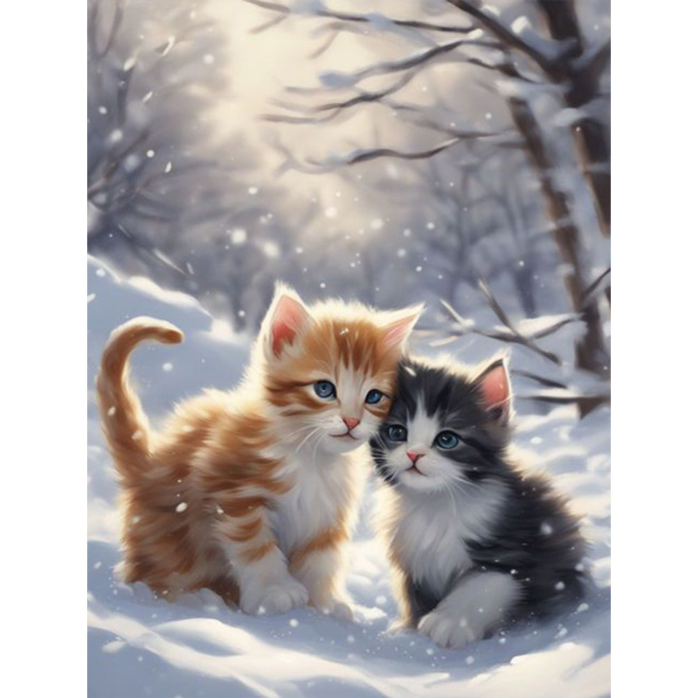 Diamond Painting - Full Round - kittens in the snow (30*40CM)