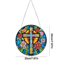 Load image into Gallery viewer, Acrylic Flower Cross Single-Sided Round Diamond Painting Hanging Pendant 20x20cm

