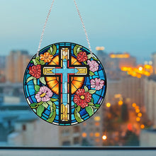 Load image into Gallery viewer, Acrylic Flower Cross Single-Sided Round Diamond Painting Hanging Pendant 20x20cm
