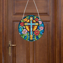 Load image into Gallery viewer, Acrylic Flower Cross Single-Sided Round Diamond Painting Hanging Pendant 20x20cm
