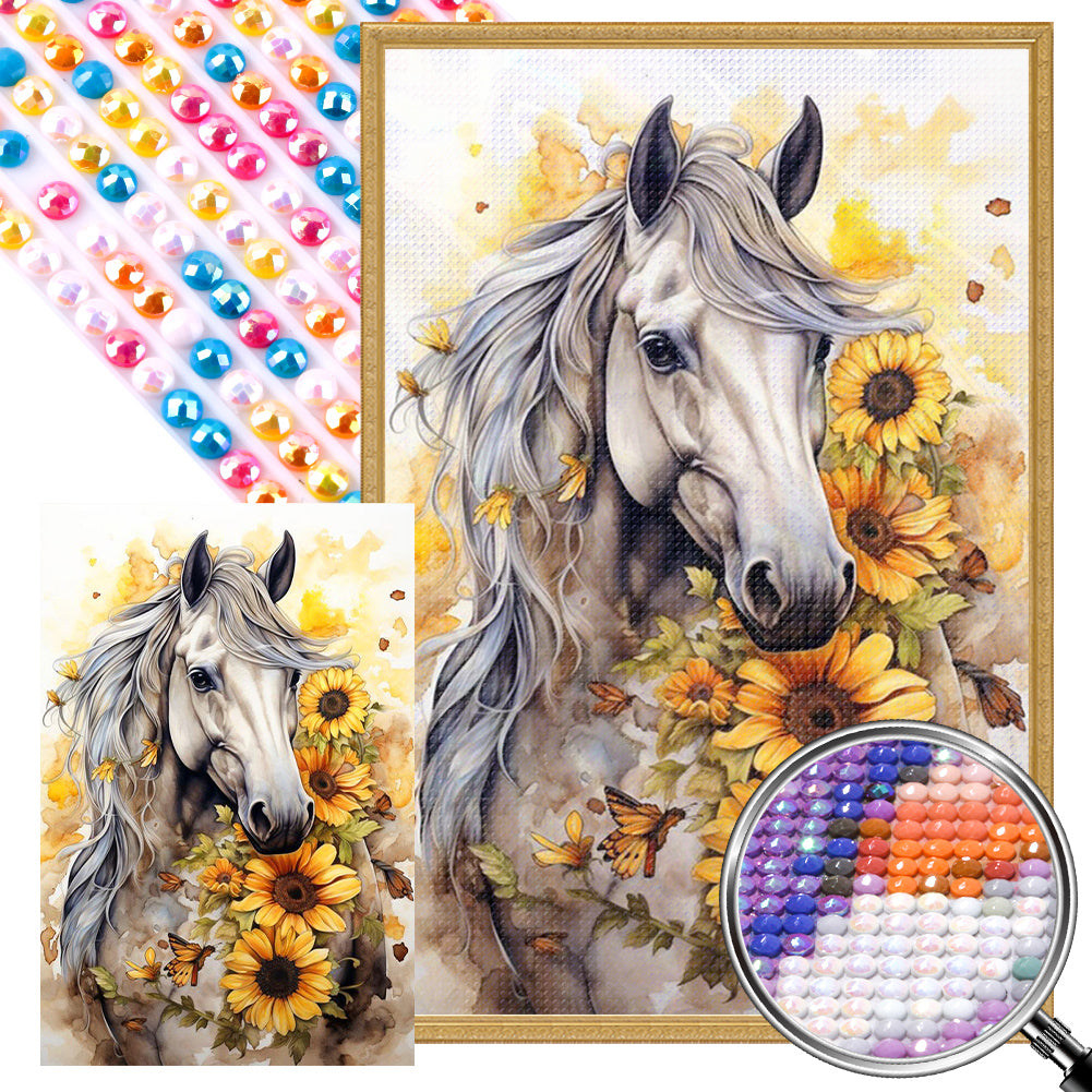 AB Diamond Painting - Full Round - sunflower horse (40*60CM)