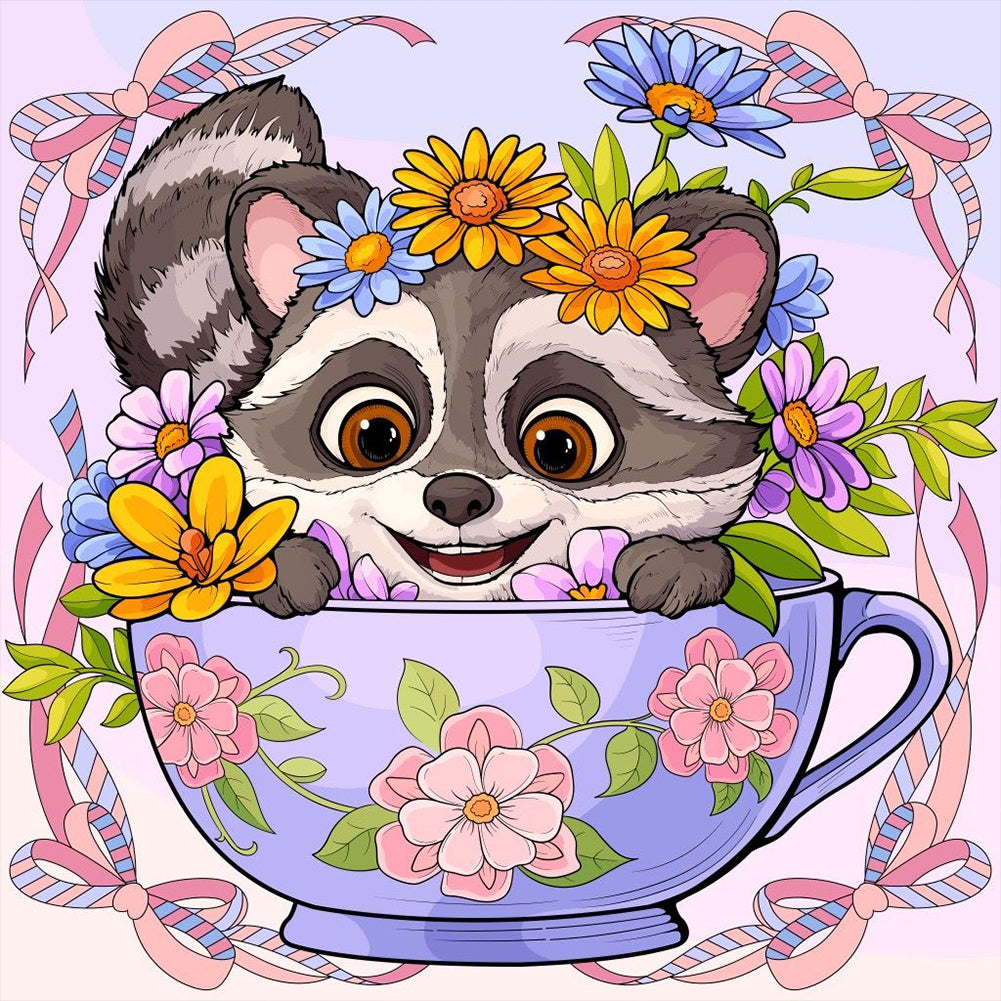 Diamond Painting - Full Round - Red panda in cup (40*40CM)