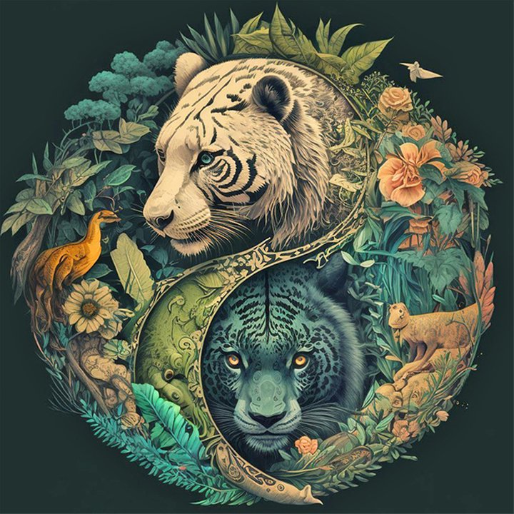 Diamond Painting - Full Square - Yin Yang Tiger (50*50CM)
