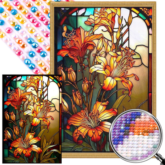 AB Diamond Painting - Full Round - Lily glass painting (40*60CM)