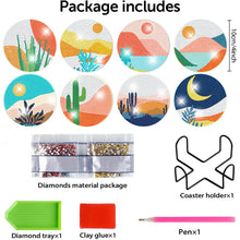 Load image into Gallery viewer, 8 PCS Wooden Diamond Painting Art Coasters Kits with Holder (Colourful Desert)
