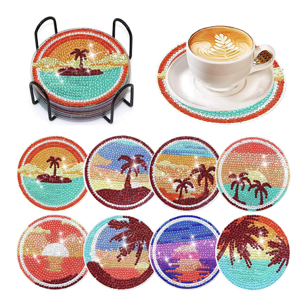 8 PCS Wooden Diamond Painting Art Coasters Kits with Holder (Dazzling Holiday)