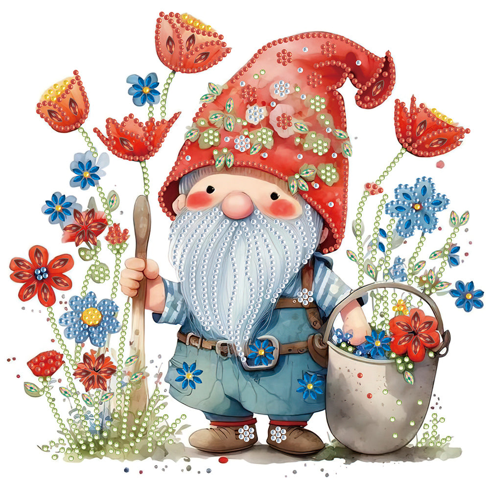 Diamond Painting - Partial Special Shaped - Gnomes and Flowers Red (30*30CM)