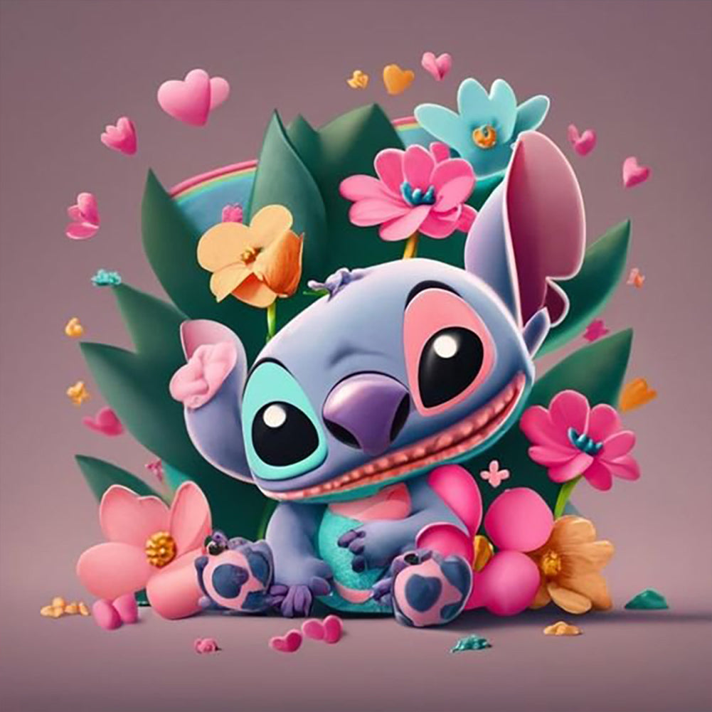 Diamond Painting - Full Round - Flowers and Stitch (30*30CM)