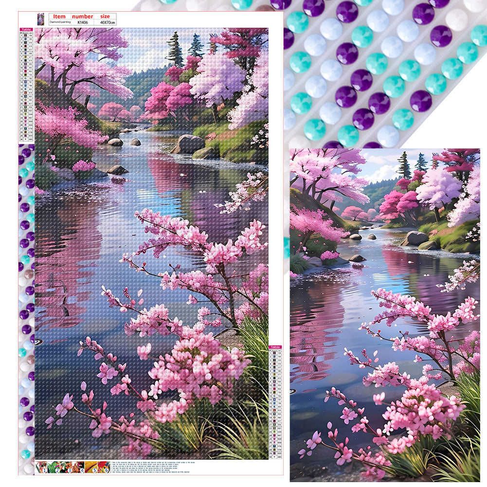 Diamond Painting - Full Round - Peach trees by the lake (40*70CM)