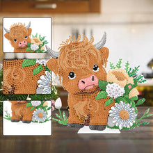 Load image into Gallery viewer, Highland Cattle Round Diamond Painting Desktop Ornaments Kit for Office Decor
