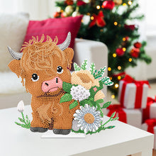 Load image into Gallery viewer, Highland Cattle Round Diamond Painting Desktop Ornaments Kit for Office Decor
