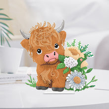 Load image into Gallery viewer, Highland Cattle Round Diamond Painting Desktop Ornaments Kit for Office Decor
