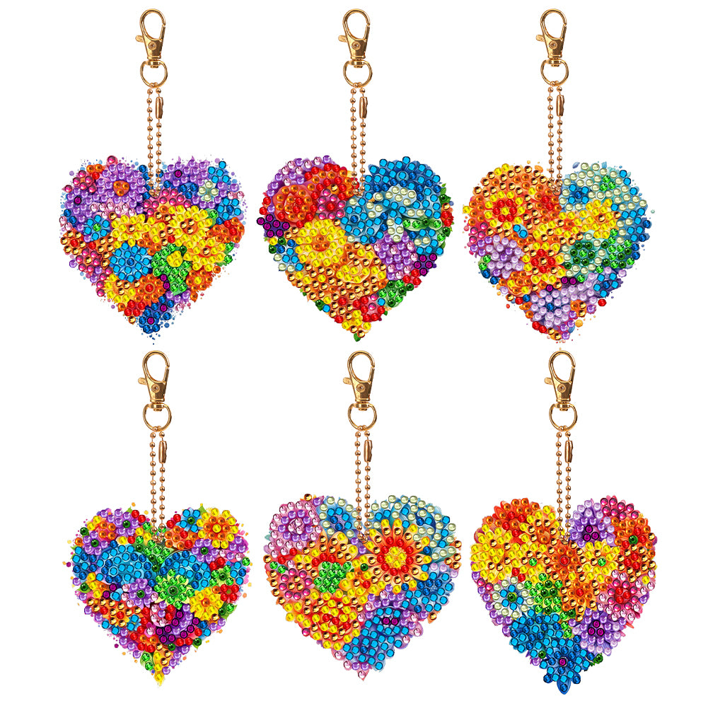 6 PCS Multicoloured Love Double Sided Special Shape Diamond Painting Keychain