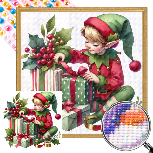 AB Diamond Painting - Full Round - Little man opening gifts (30*30CM)