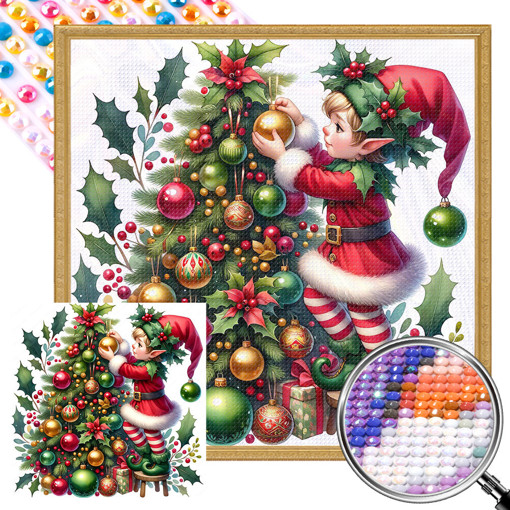 AB Diamond Painting - Full Round - Christmas tree and little doll (30*30CM)