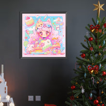 Load image into Gallery viewer, AB Diamond Painting - Full Round - Pink-haired girl with cat ears and dessert (40*40CM)
