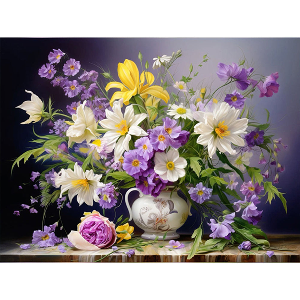 Diamond Painting - Full Round - Bouquet of flowers blooming on the table (40*30CM)