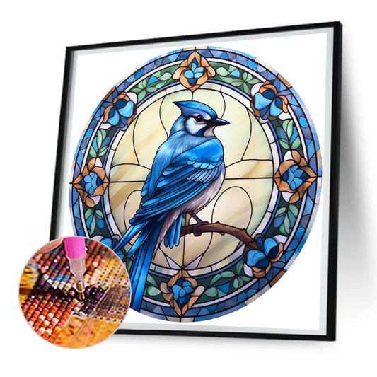 Diamond Painting - Full Round - blue jay glass painting (30*30CM)