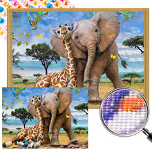 Load image into Gallery viewer, AB Diamond Painting - Full Round - giraffe and elephant (70*50CM)
