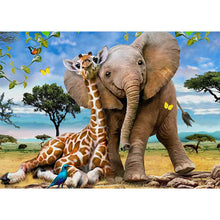 Load image into Gallery viewer, AB Diamond Painting - Full Round - giraffe and elephant (70*50CM)
