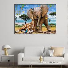 Load image into Gallery viewer, AB Diamond Painting - Full Round - giraffe and elephant (70*50CM)

