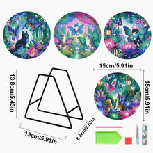 Load image into Gallery viewer, 4 PCS Wooden Diamond Painted Placemats Round Placemat with Holder (Garden Cat)
