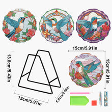 Load image into Gallery viewer, 4 PCS Wooden Diamond Painted Placemats Round Placemat with Holder (Hummingbird)
