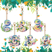 Load image into Gallery viewer, 6 PCS Flower Snake Double Sided Diamond Painting Keychain for Beginners Adults
