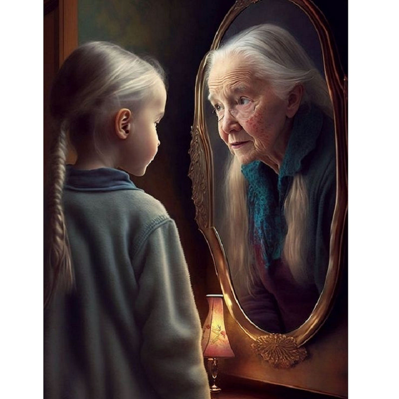 Diamond Painting - Full Square - girl looking in mirror (40*50CM)