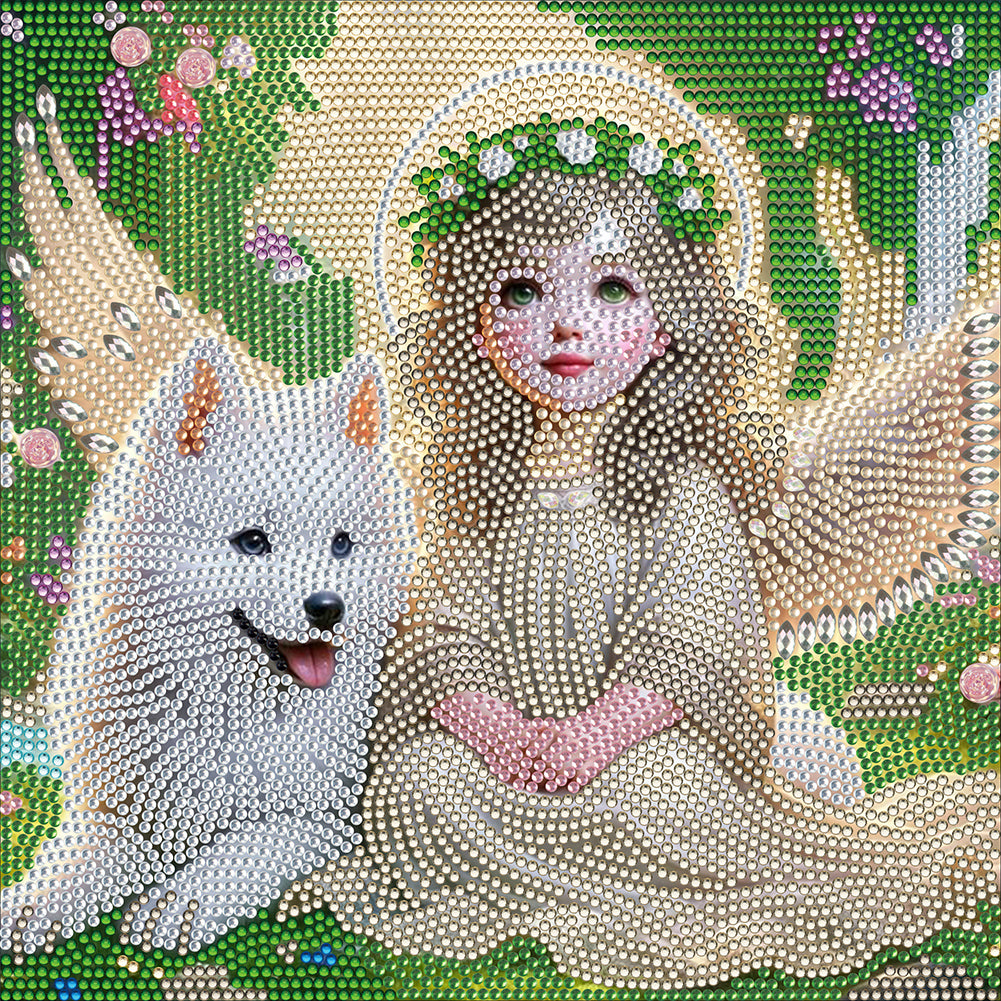 Diamond Painting - Partial Special Shaped - Little Angel and Wolf Cub (30*30CM)