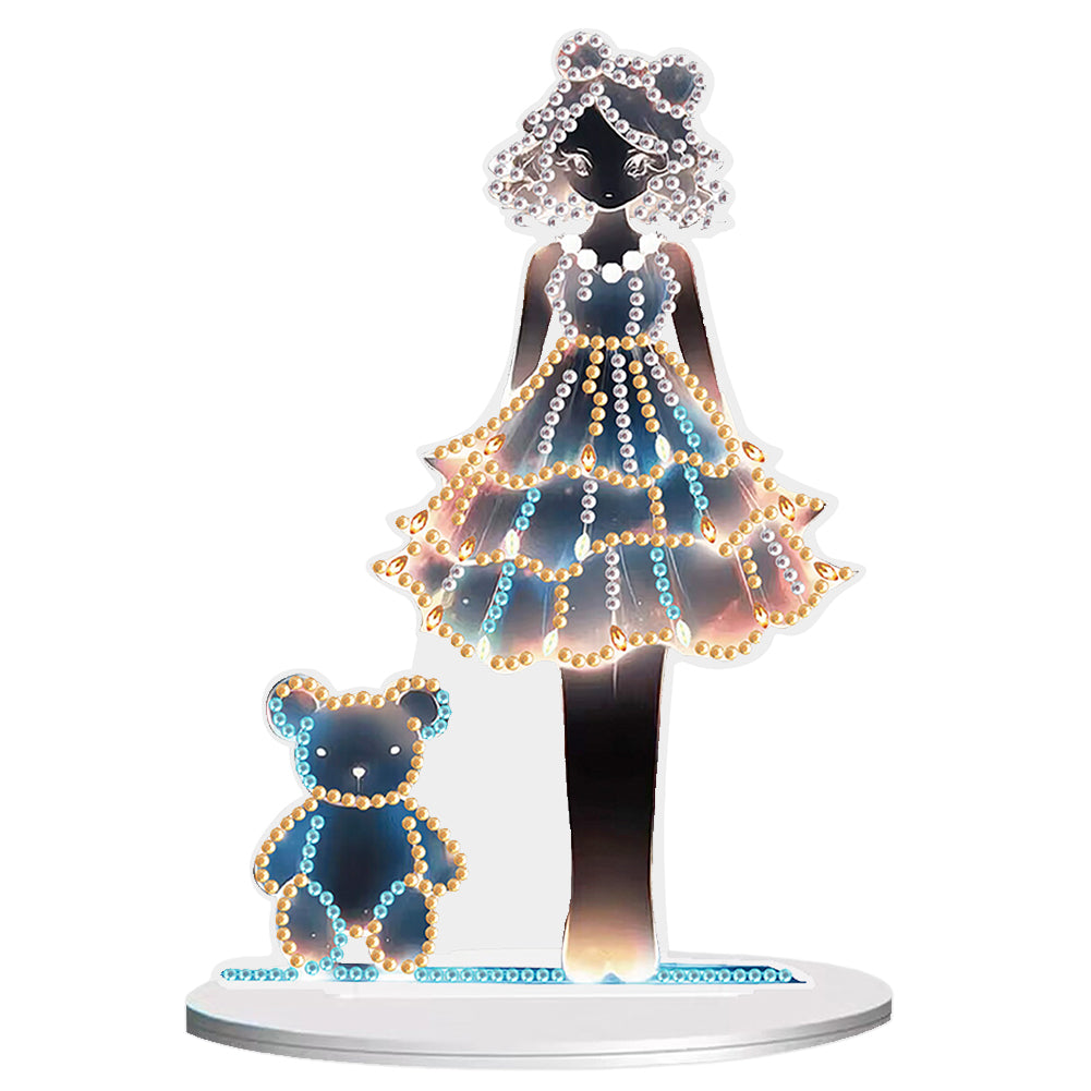 Bear Girl Table Top Diamond Painting Ornament Kits for Home Office Desktop Decor