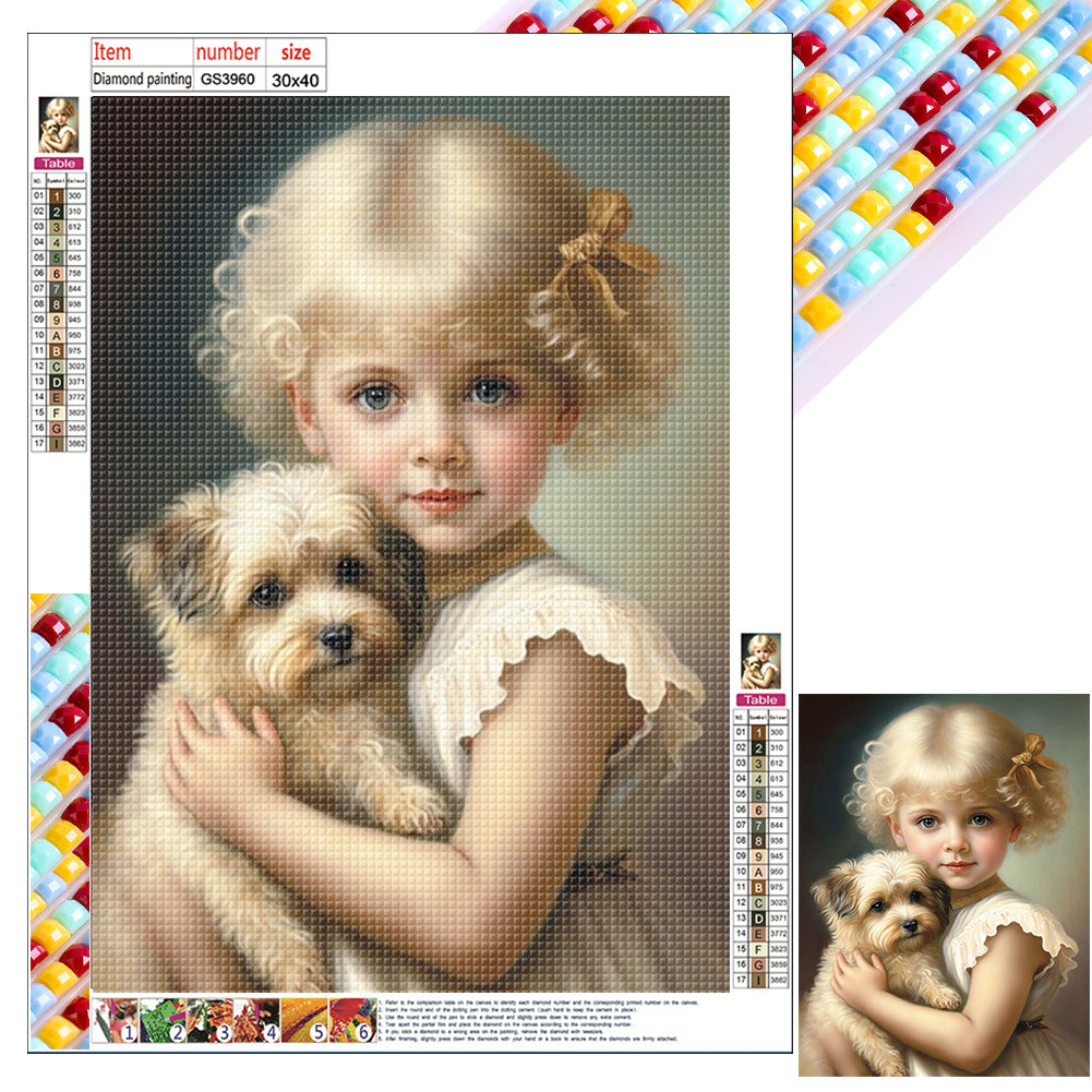 Diamond Painting - Full Square - Cute pet and little girl (30*40CM)