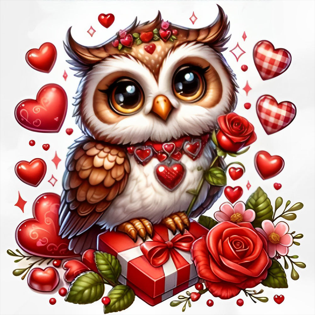 Diamond Painting - Full Round - Valentine love owl (30*30CM)