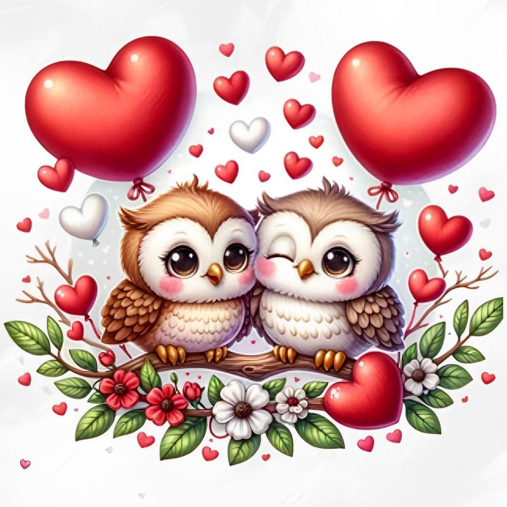 Diamond Painting - Full Round - Valentine love owl (30*30CM)
