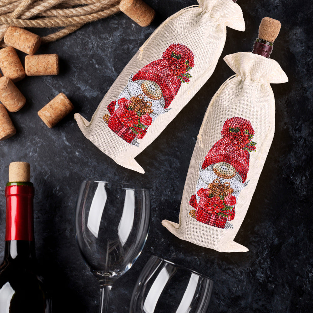 Bird Diamond Painting Burlap Wine Gift Bags for Christmas Wedding Birthday Party