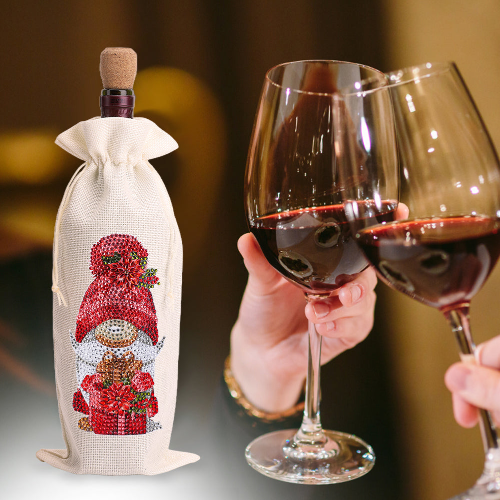 Bird Diamond Painting Burlap Wine Gift Bags for Christmas Wedding Birthday Party