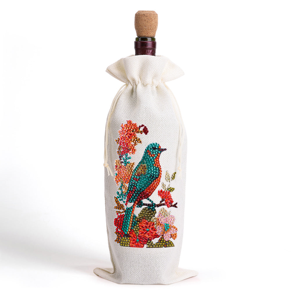 Bird Diamond Painting Burlap Wine Gift Bags for Christmas Wedding Birthday Party