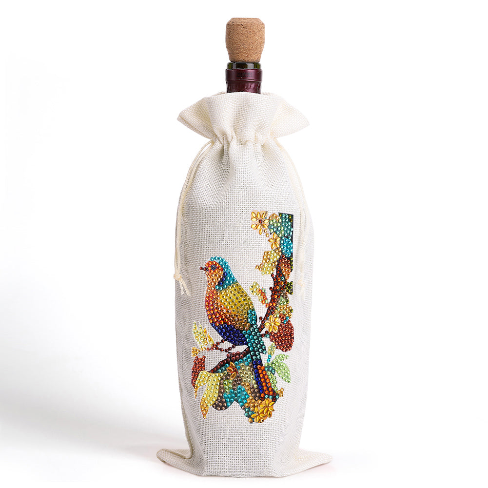 Bird Diamond Painting Burlap Wine Gift Bags for Christmas Wedding Birthday Party