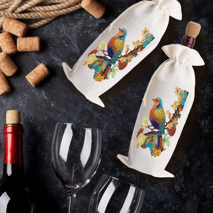 Bird Diamond Painting Burlap Wine Gift Bags for Christmas Wedding Birthday Party