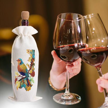 Bird Diamond Painting Burlap Wine Gift Bags for Christmas Wedding Birthday Party