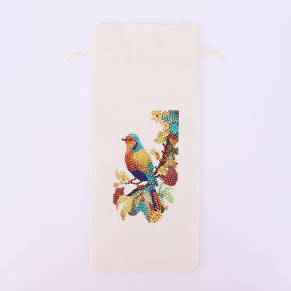 Bird Diamond Painting Burlap Wine Gift Bags for Christmas Wedding Birthday Party