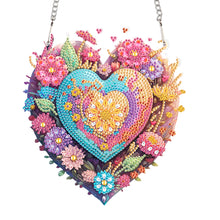 Load image into Gallery viewer, Acrylic Single-Sided 5D DIY Diamond Painting Hanging Pendant (Heart and Flowers)
