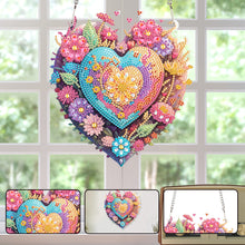 Load image into Gallery viewer, Acrylic Single-Sided 5D DIY Diamond Painting Hanging Pendant (Heart and Flowers)
