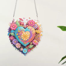 Load image into Gallery viewer, Acrylic Single-Sided 5D DIY Diamond Painting Hanging Pendant (Heart and Flowers)
