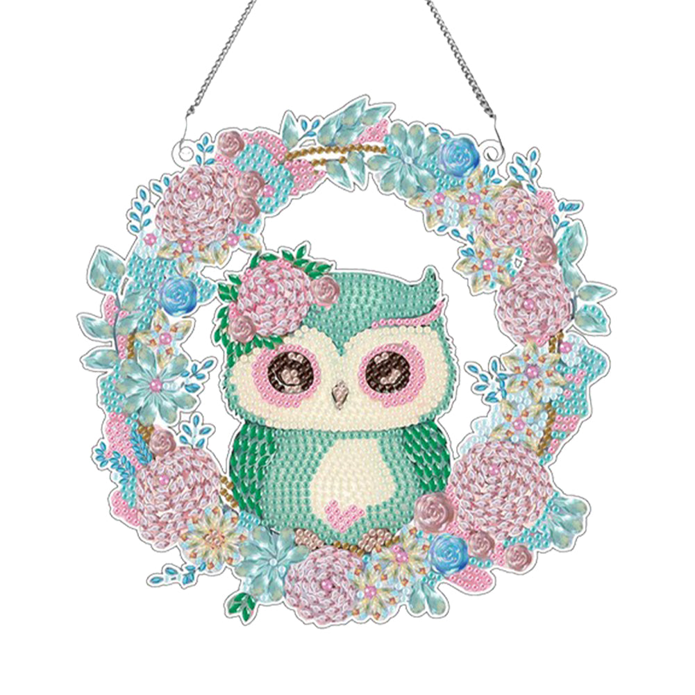 Acrylic Single-Sided 5D DIY Diamond Painting Hanging Pendant (Wreath Owl)