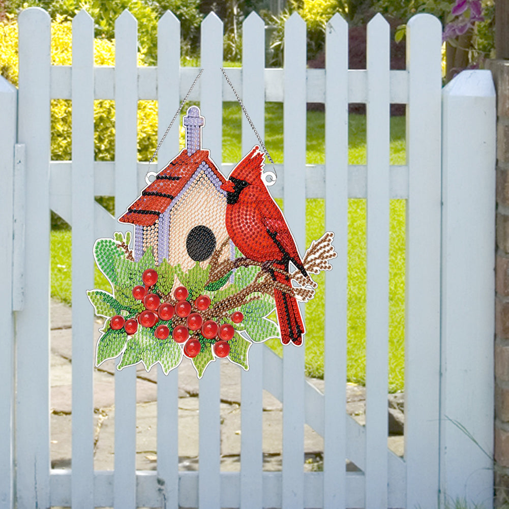Acrylic Single-Sided DIY Diamond Painting Hanging Pendant (Bird House Cardinal)